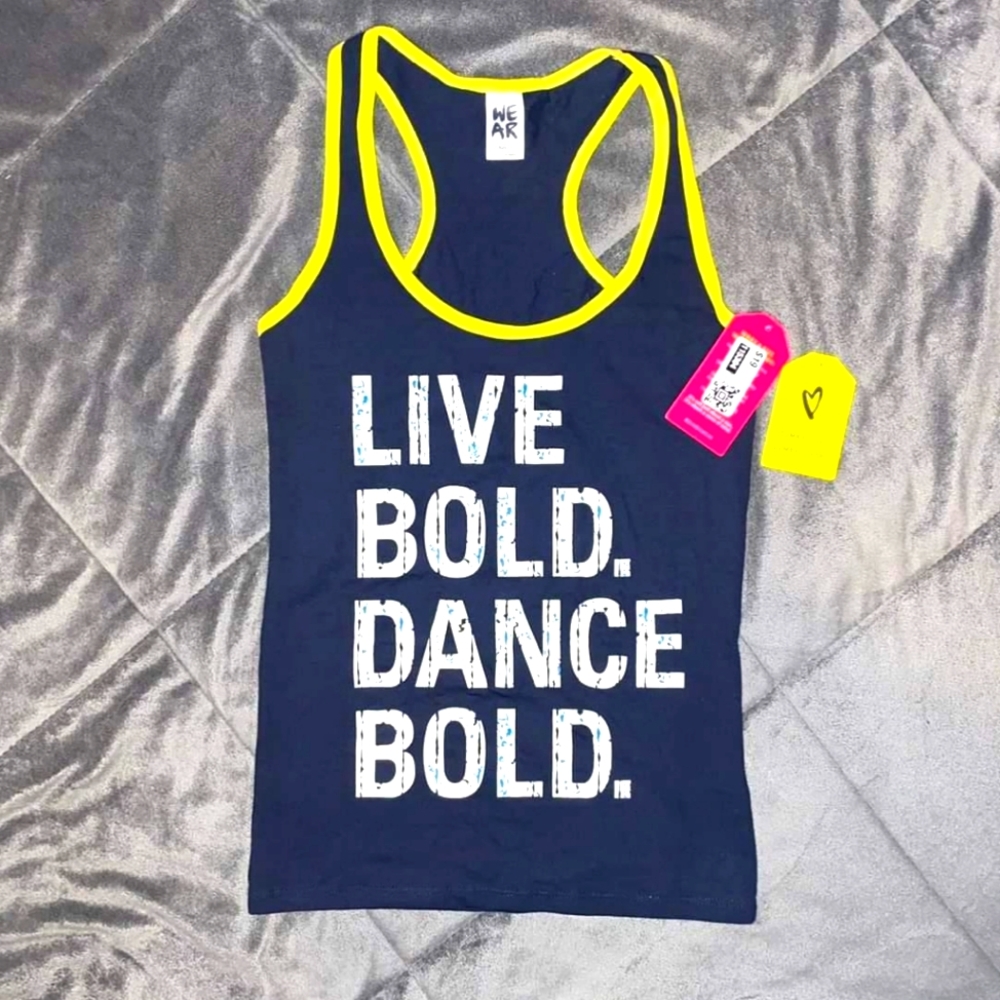 Zumba Wear Active Tank Top Sleeveless Navy/Yellow Size Spicy